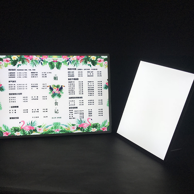 A4 Table debout Panneau de verre Boîte à lumière de menu LED