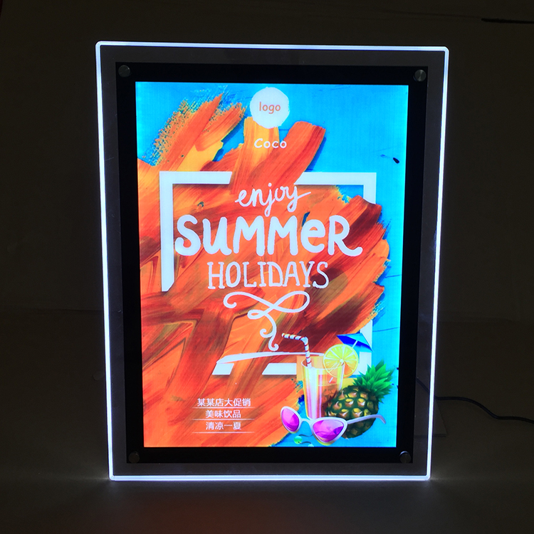 Panneau acrylique A0 annonçant la boîte à lumière LED en cristal