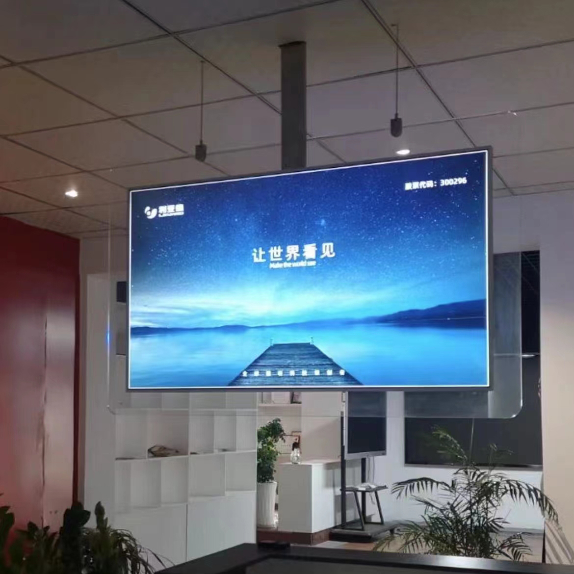 Affichage vidéo LCD en verre paysager double face suspendu au toit